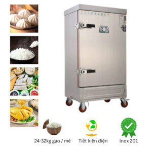 Tủ nấu cơm 8 khay dùng điện inox 201 Minh Châu
