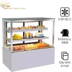 Tủ bánh kem 3 tầng 1m2 kính vuông