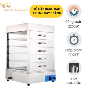 Tủ hấp bánh bao trưng bày 5 tầng có ngăn kéo