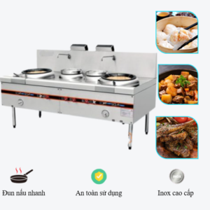 Bếp Á Hai Họng Đất Có Quạt Thổi Và Hai Bầu Nước