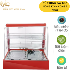 Tủ trưng bày giữ nóng kính cong 2 khay