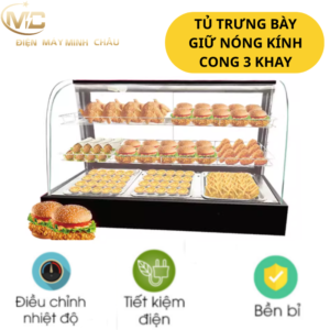 Tủ trưng bày giữ nóng kính cong 3 khay