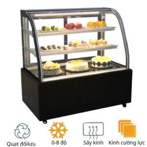 Tủ bánh kem 3 tầng 1m5 kính cong Minh Châu