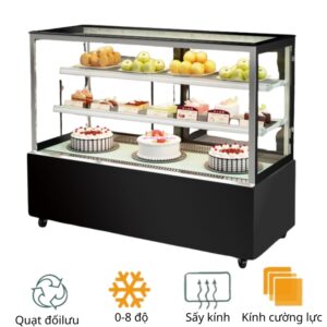 Tủ Bánh Kem 3 Tầng 1m5 Kính Vuông Minh Châu