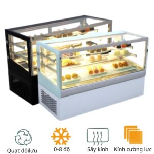 Tủ Trưng Bày Bánh Kem Để Bàn 2 Tầng 90cm Kính Vuông Minh Châu